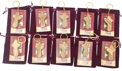 Handcrafted smooth olive wood cross keychain – 2.4 x 1.4 inches comfort 10 keychain
