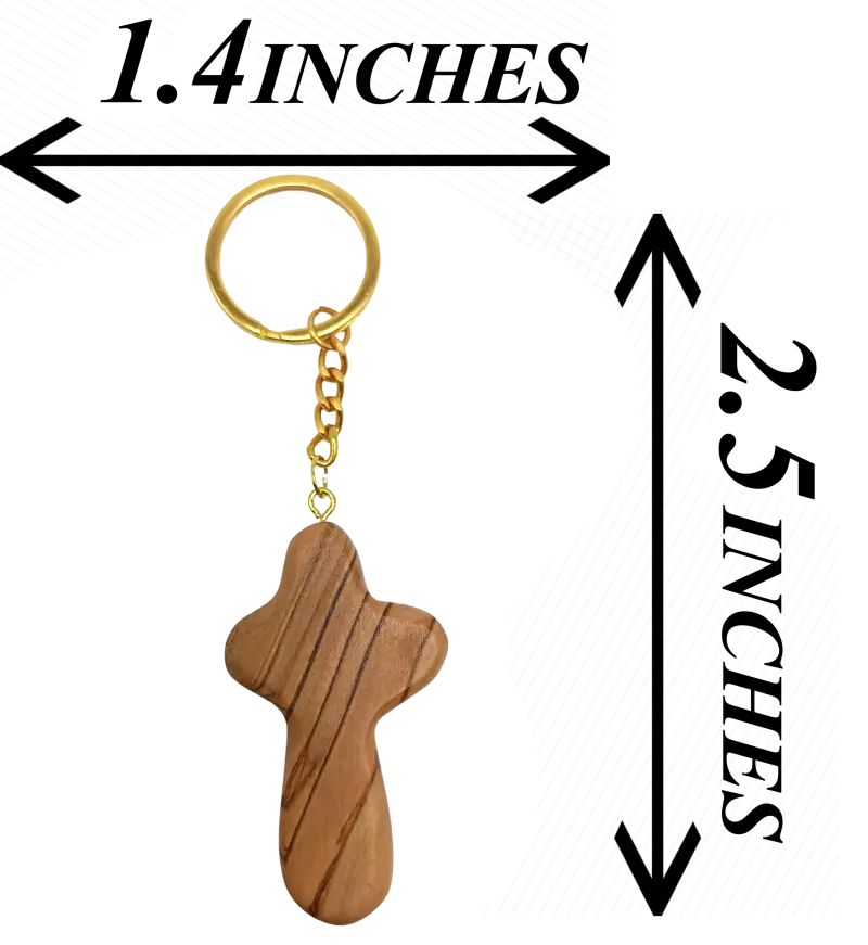 Handcrafted smooth olive wood cross keychain – 2.4 x 1.4 inches comfort keychain