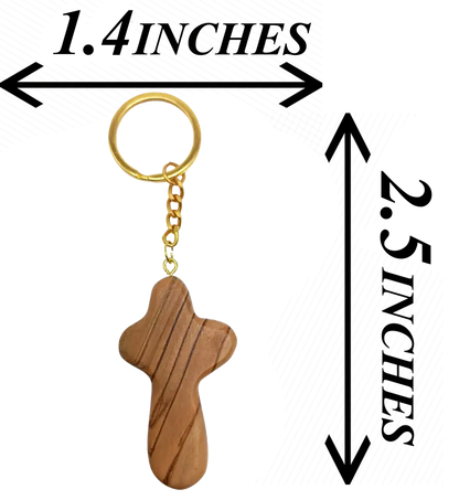Handcrafted smooth olive wood cross keychain – 2.4 x 1.4 inches comfort keychain