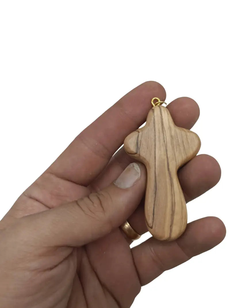 Handcrafted smooth olive wood cross keychain – 2.4 x 1.4 inches comfort keychain