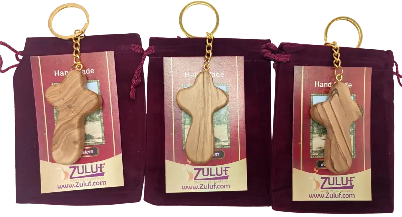 Handcrafted smooth olive wood cross keychain – 2.4 x 1.4 inches comfort 3 keychain