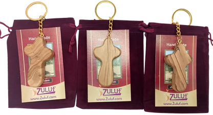Handcrafted smooth olive wood cross keychain – 2.4 x 1.4 inches comfort 3 keychain
