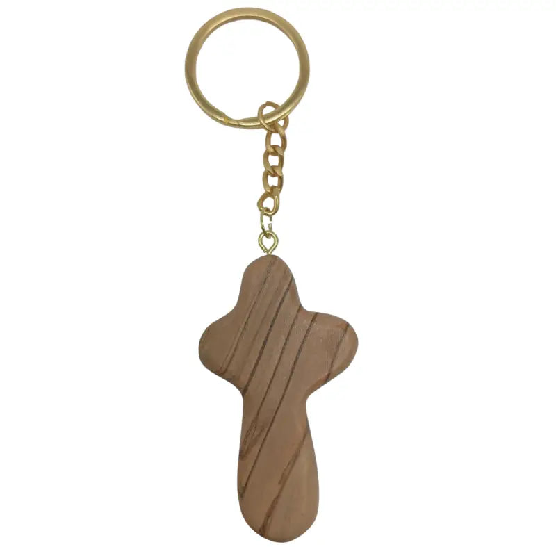 Handcrafted smooth olive wood cross keychain – 2.4 x 1.4 inches comfort keychain
