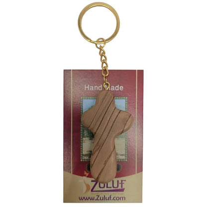 Handcrafted smooth olive wood cross keychain – 2.4 x 1.4 inches comfort keychain