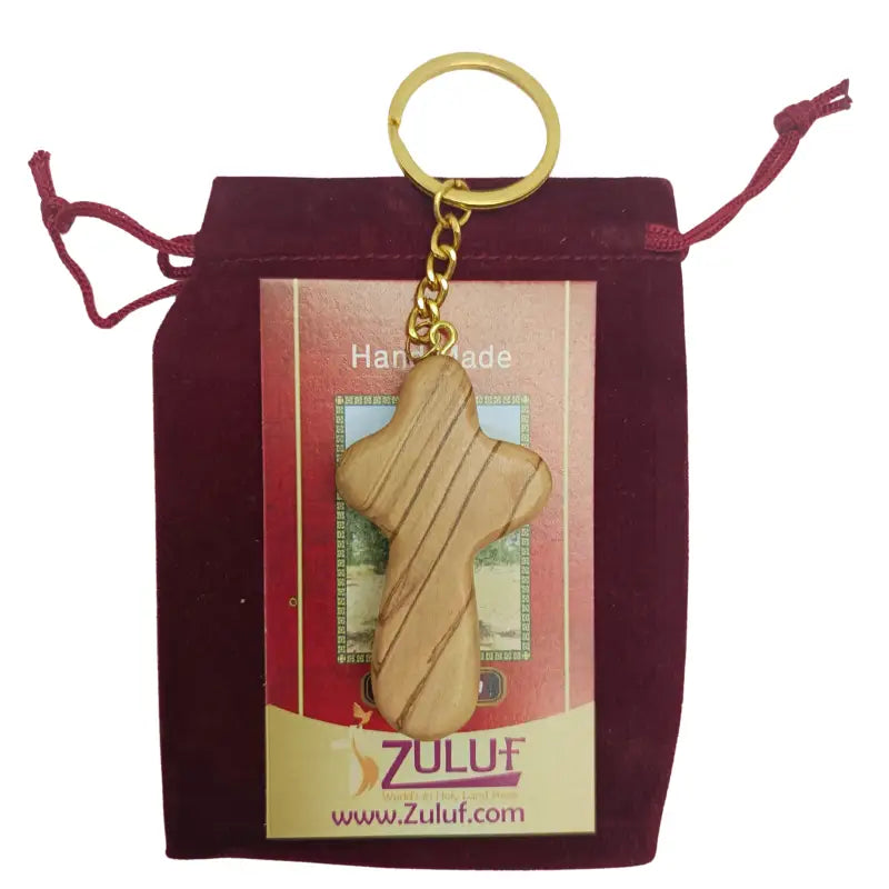 Handcrafted smooth olive wood cross keychain – 2.4 x 1.4 inches comfort 1 keychain