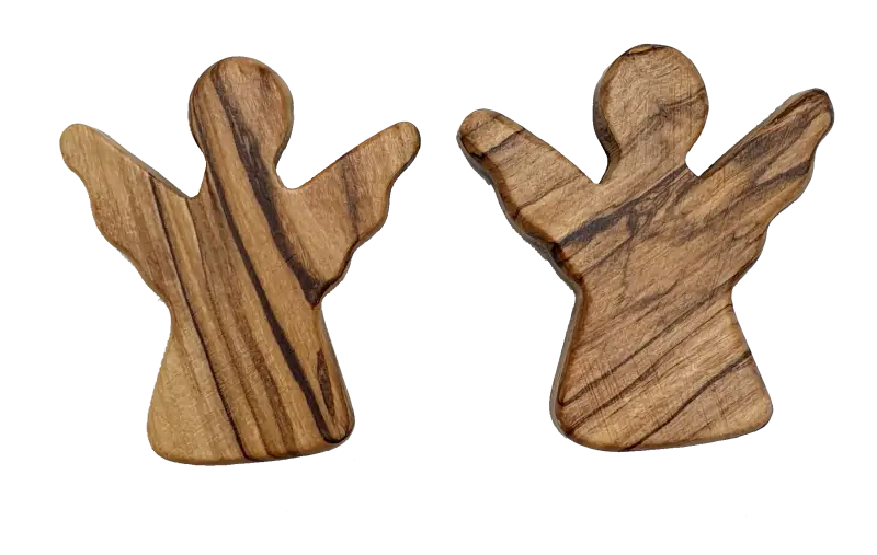 Handheld olive wood guardian angel figurine from zuluf - 2