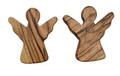 Handheld olive wood guardian angel figurine from zuluf - 2