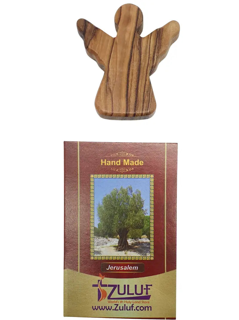 Handheld olive wood guardian angel figurine from zuluf