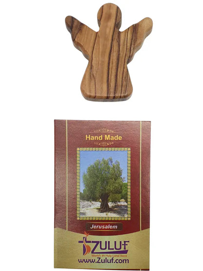 Handheld olive wood guardian angel figurine from zuluf