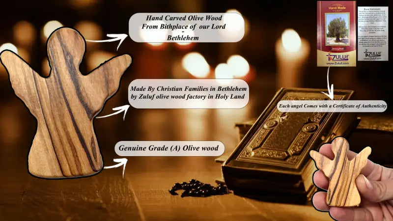 Handheld olive wood guardian angel figurine from zuluf