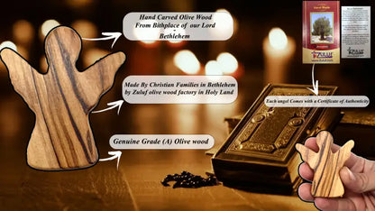 Handheld olive wood guardian angel figurine from zuluf