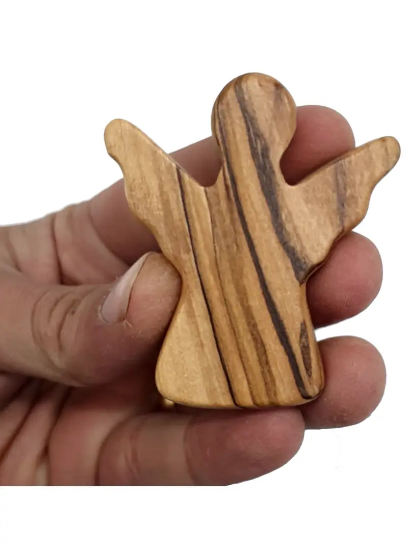 Handheld olive wood guardian angel figurine from zuluf