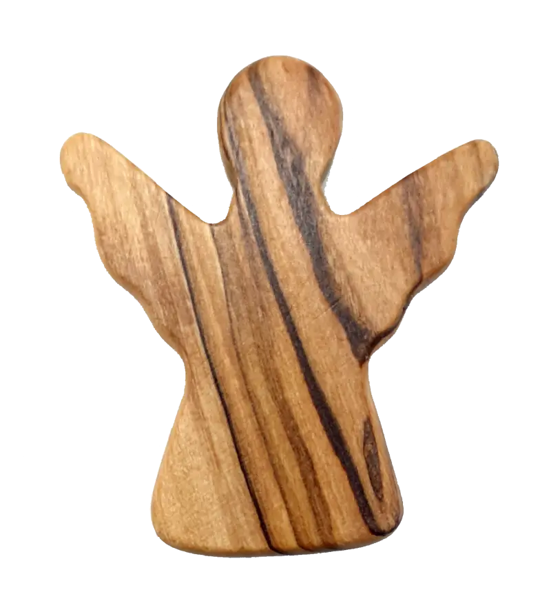 Handheld olive wood guardian angel figurine from zuluf