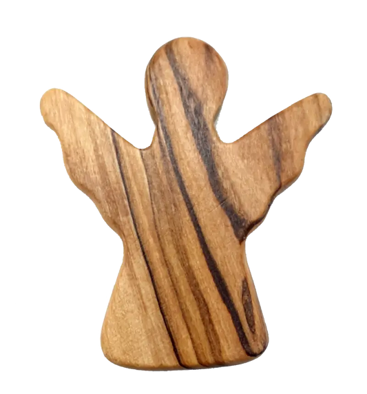Handheld olive wood guardian angel figurine from zuluf