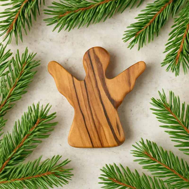 Handheld olive wood guardian angel figurine from zuluf
