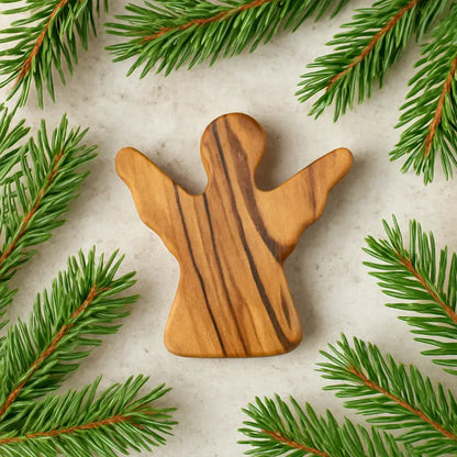 Handheld olive wood guardian angel figurine from zuluf