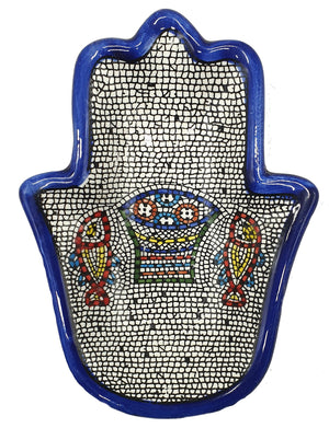 Handmade Ceramic Hamsa Plate - Hand of Fatima from Hebron | Authentic Artisanal Pottery - Zuluf