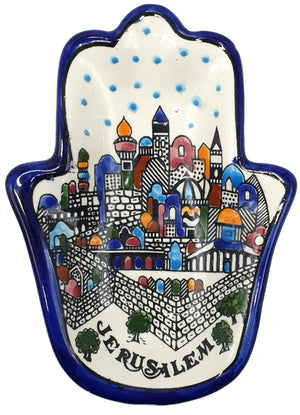 Handmade Ceramic Hamsa Plate - Hand of Fatima from Hebron | Authentic Artisanal Pottery - Zuluf