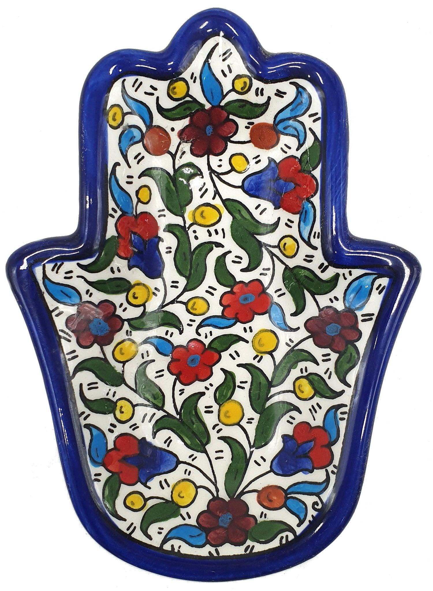 Handmade Ceramic Hamsa Plate - Hand of Fatima from Hebron | Authentic Artisanal Pottery - Zuluf