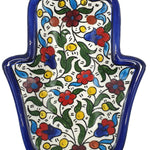 Handmade Ceramic Hamsa Plate - Hand of Fatima from Hebron | Authentic Artisanal Pottery - Zuluf