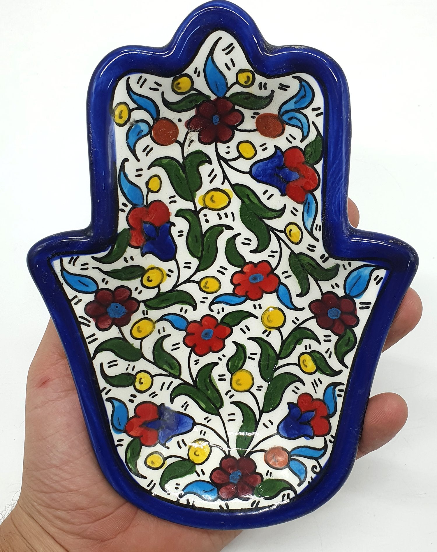 Handmade Ceramic Hamsa Plate - Hand of Fatima from Hebron | Authentic Artisanal Pottery - Zuluf