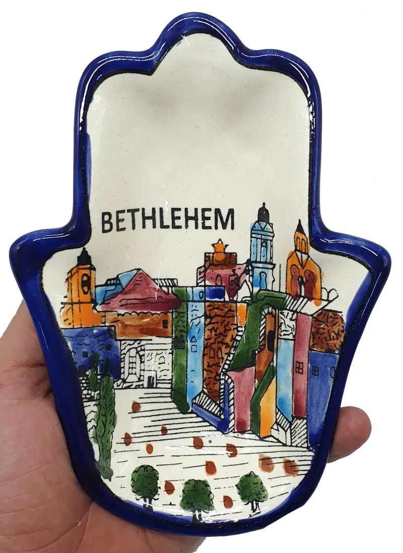 Handmade ceramic hamsa plate from hebron authentic pottery decor
