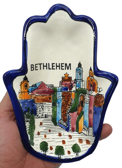 Handmade ceramic hamsa plate from hebron authentic pottery decor