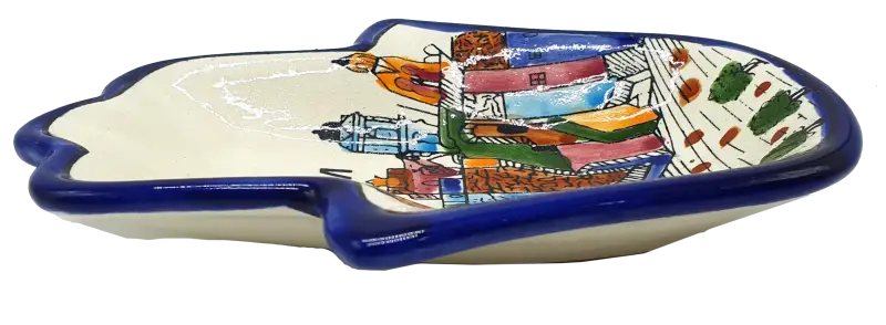 Handmade ceramic hamsa plate from hebron authentic pottery decor