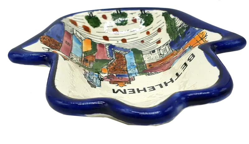 Handmade ceramic hamsa plate from hebron authentic pottery decor