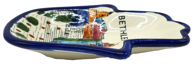 Handmade ceramic hamsa plate from hebron authentic pottery decor