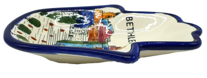 Handmade ceramic hamsa plate from hebron authentic pottery decor