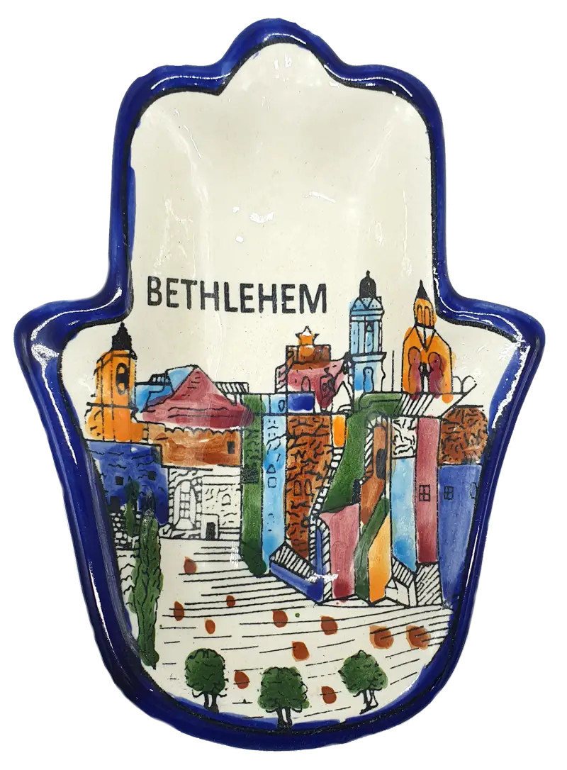 Handmade ceramic hamsa plate from hebron authentic pottery decor - cr069 bethlehem