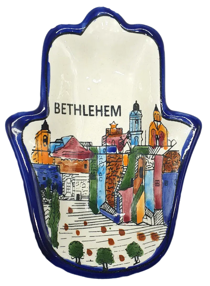 Handmade ceramic hamsa plate from hebron authentic pottery decor - cr069 bethlehem