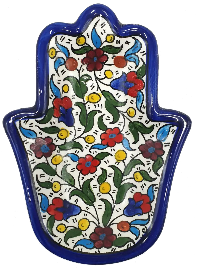 Handmade ceramic hamsa plate from hebron authentic pottery decor - cr071