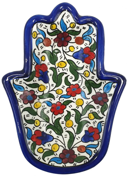 Handmade ceramic hamsa plate from hebron authentic pottery decor - cr071