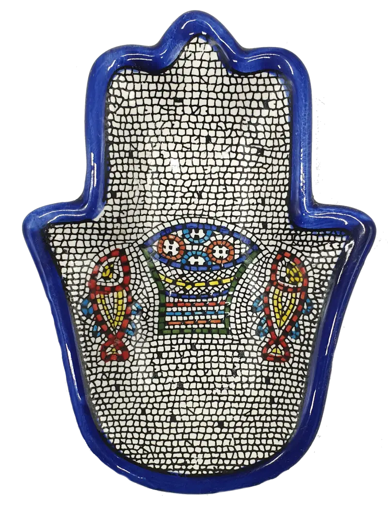 Handmade ceramic hamsa plate from hebron authentic pottery decor - cr072 tabgha