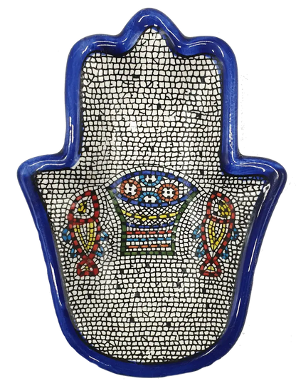 Handmade ceramic hamsa plate from hebron authentic pottery decor - cr072 tabgha