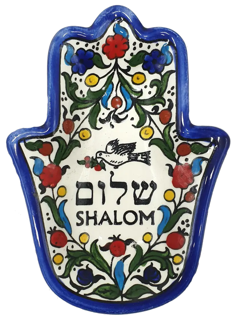 Handmade ceramic hamsa plate from hebron authentic pottery decor - cr073 shalom