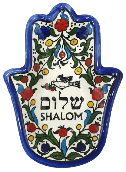 Handmade ceramic hamsa plate from hebron authentic pottery decor - cr073 shalom