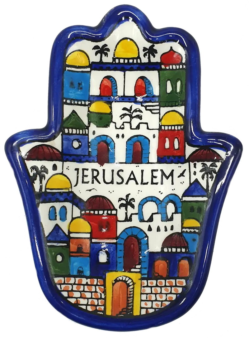 Handmade ceramic hamsa plate from hebron authentic pottery decor - cr074 jerusalem