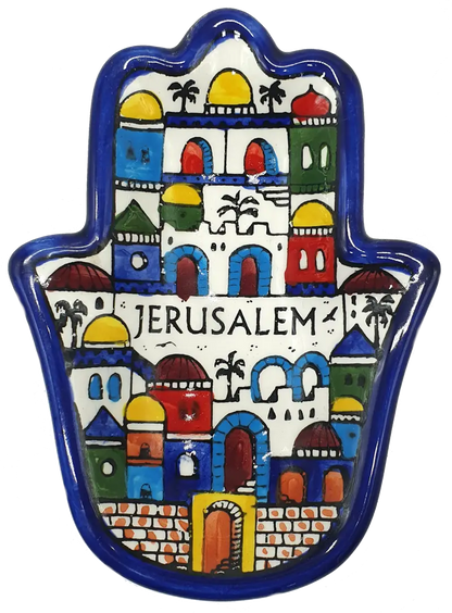 Handmade ceramic hamsa plate from hebron authentic pottery decor - cr074 jerusalem