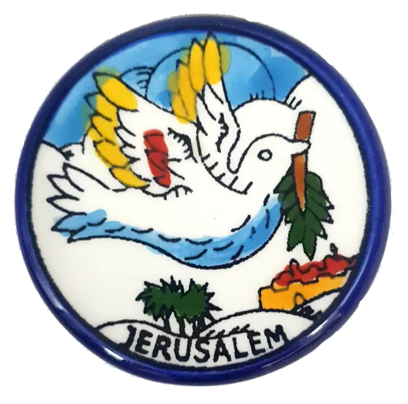 Handmade ceramic magnet authentic palestinian artisanal souvenir - cr025 peace dove