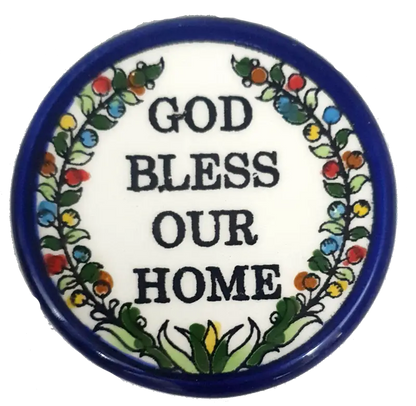 Handmade ceramic magnet authentic palestinian artisanal souvenir - cr026 god bless our home