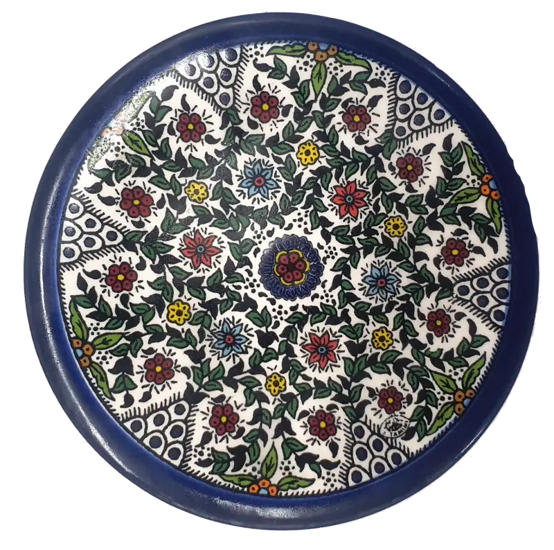 Handmade ceramic saucer authentic palestinian pottery 3.5 inch - cr011 anemones flower