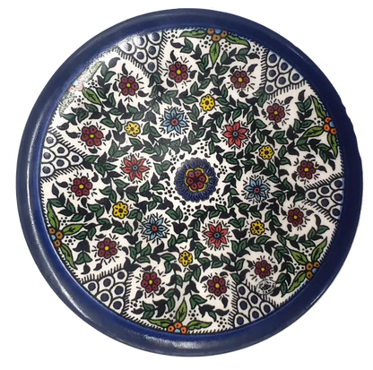 Handmade ceramic saucer authentic palestinian pottery 3.5 inch - cr011 anemones flower