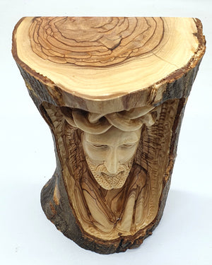 Handmade Jesus Head Sculpture - Carved from Olive Wood Branch in the Holy Land, Bethlehem | High - Quality Religious Decor and Gift - Zuluf