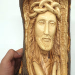 Handmade Jesus Head Sculpture - Carved from Olive Wood Branch in the Holy Land, Bethlehem | High - Quality Religious Decor and Gift - Zuluf