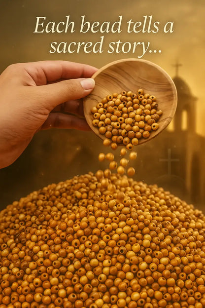 Handmade olive wood beads from bethlehem and nazareth 7mm round