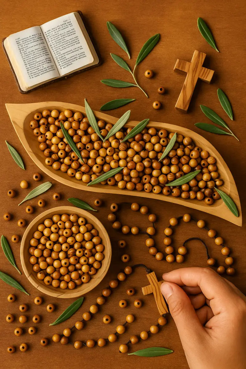 Handmade olive wood beads from bethlehem and nazareth 7mm round
