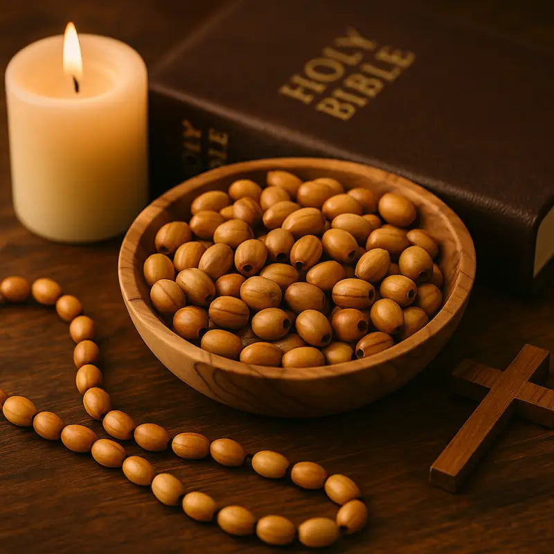 Handmade olive wood beads from the holy land 9mm oval